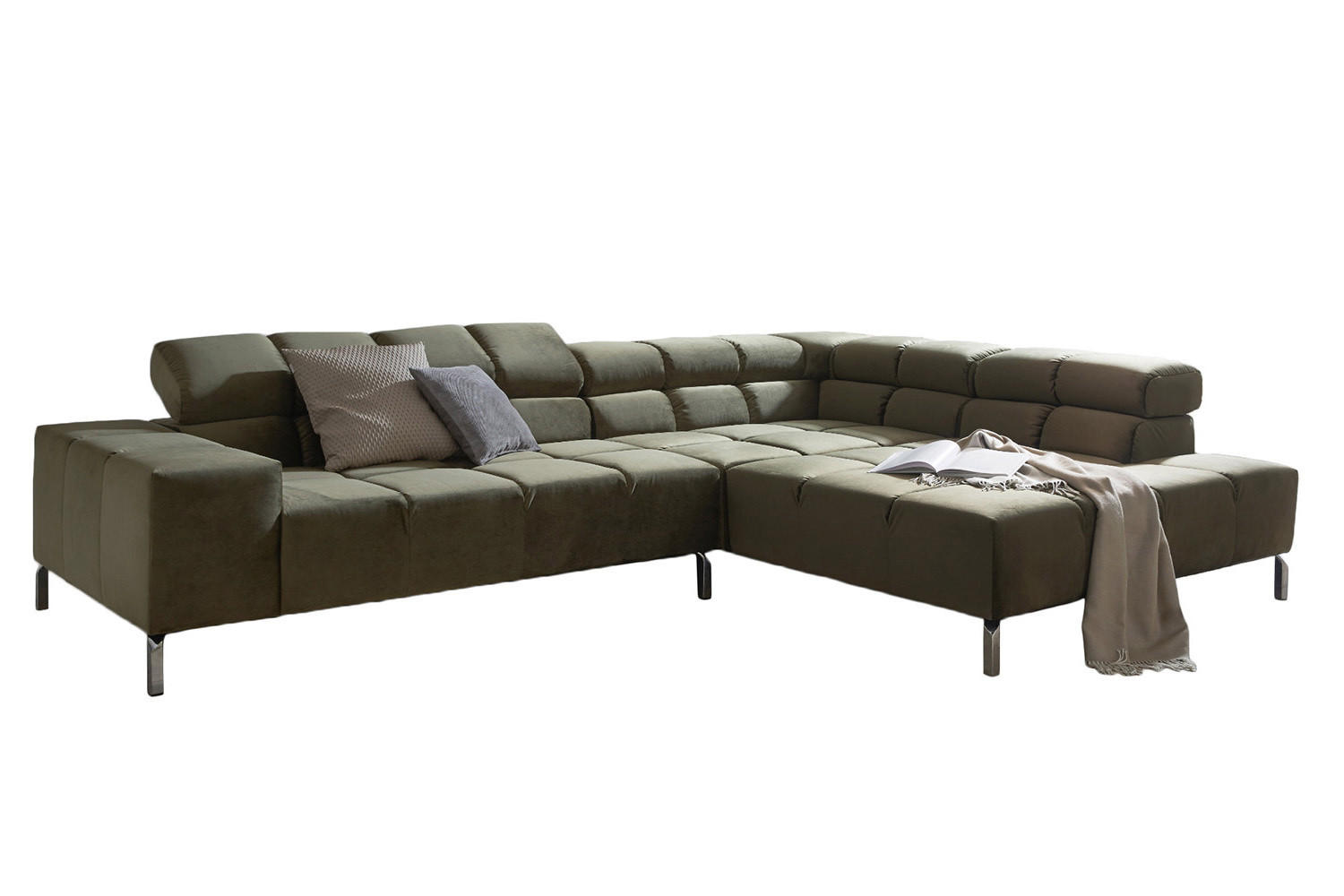 ECKSOFA NELSON Dunkelgrün Velvet - Dunkelgrün/Silberfarben, Textil (321/116cm) - KAWOLA