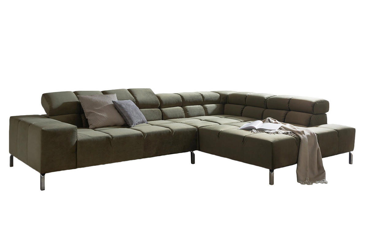 ECKSOFA NELSON Dunkelgrün Velvet - Dunkelgrün/Silberfarben, Textil (321/116cm) - KAWOLA