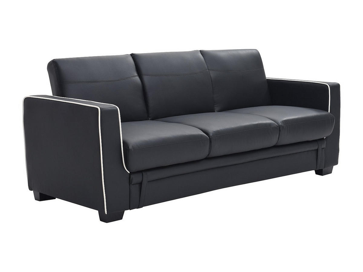 SCHLAFSOFA 3-Sitzer - Kunstleder - Schwarz - NATY II - Schwarz, Leder (214/87/87cm) - Vente-Unique