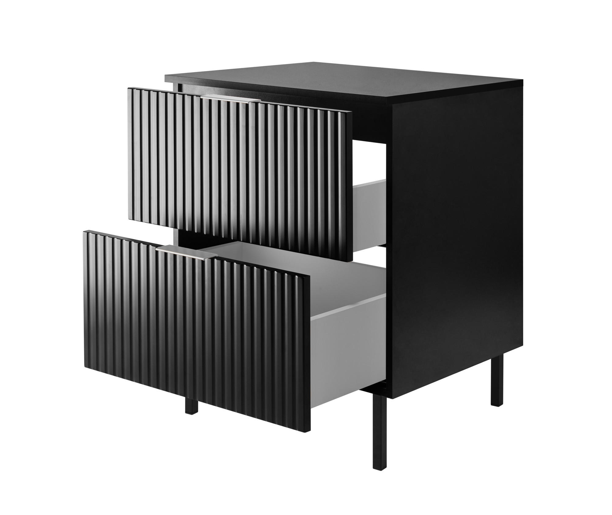 WASCHBECKUNTERSCHRANK, Schwarz, 60 x 77 x 46 cm, silberner Griff, schwarze Beine + Arbeitsplatte - Silberfarben/Schwarz, Holzwerkstoff (60/77/46cm) - 3XE LIVING