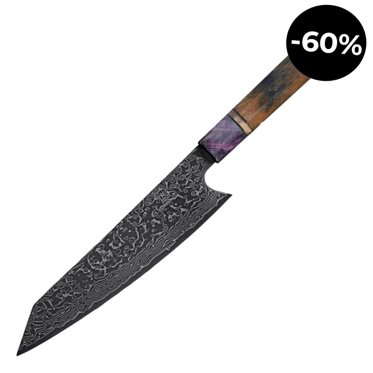 KOCHMESSER Gyuto mit Klinge aus VG10 Damaststahl und Holzgriff - Blau/Braun, Holz (34.7cm) - Küchenkompane