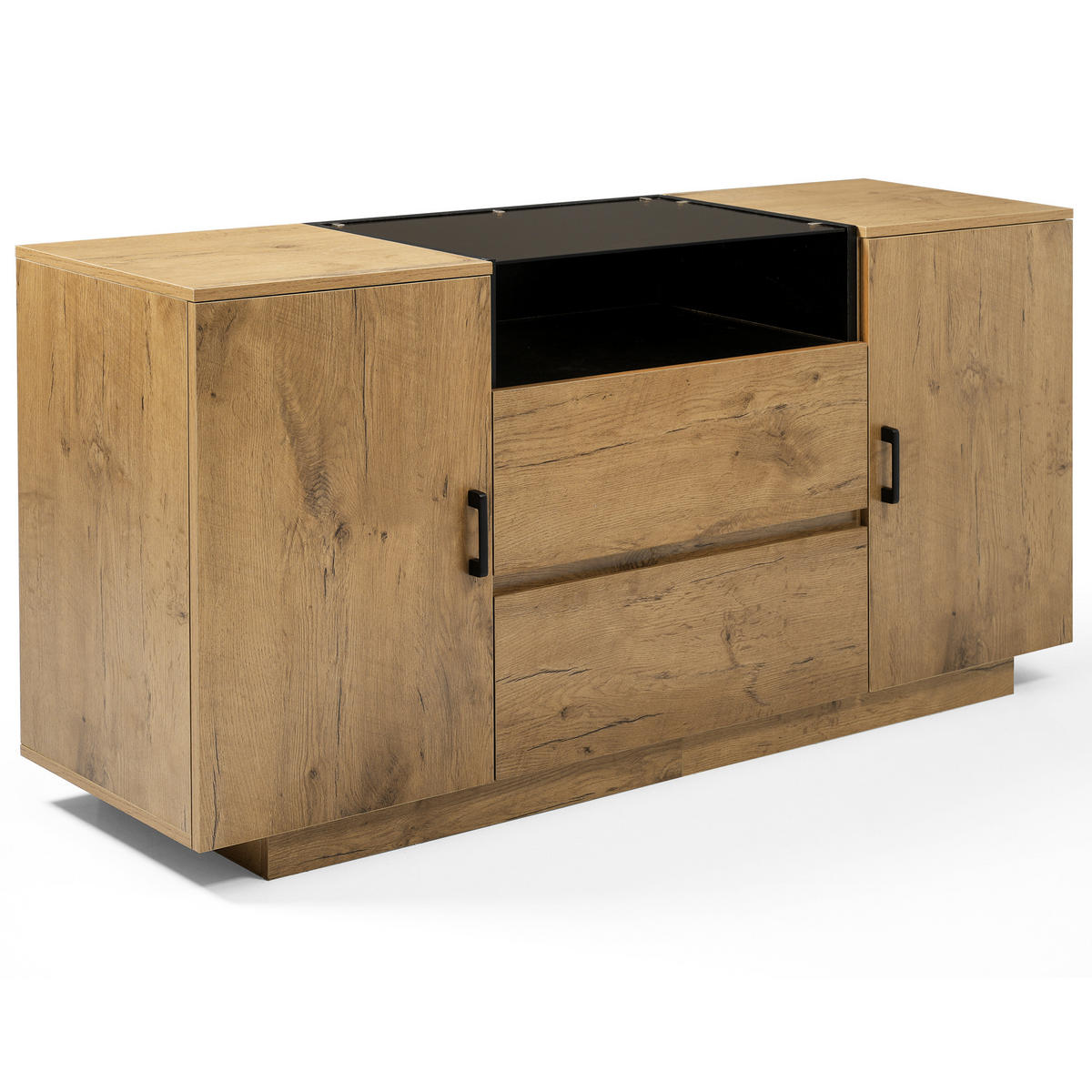 SIDEBOARD in Eichenoptik mit Glasfront mit 2 Schubladen, 2 Türen & offenem Fach - Eichefarben, Holzwerkstoff (140/70/40cm) - Urban Meuble