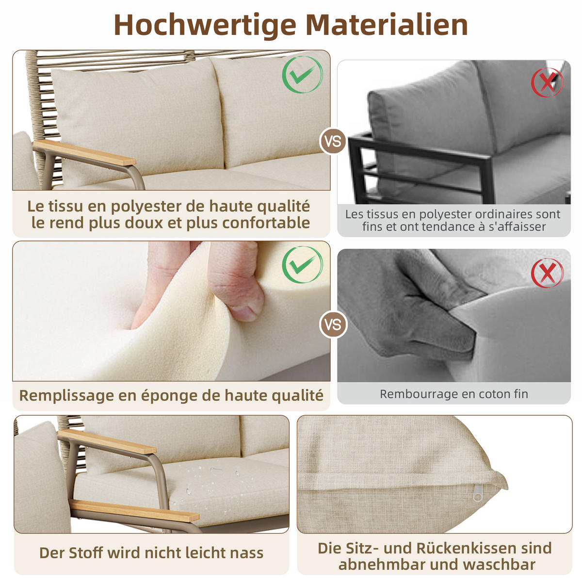 LOUNGESET 4 Personen Beige Mit Verstellbaren Füßen & Glastisch - Beige, Metall - FLIEKS