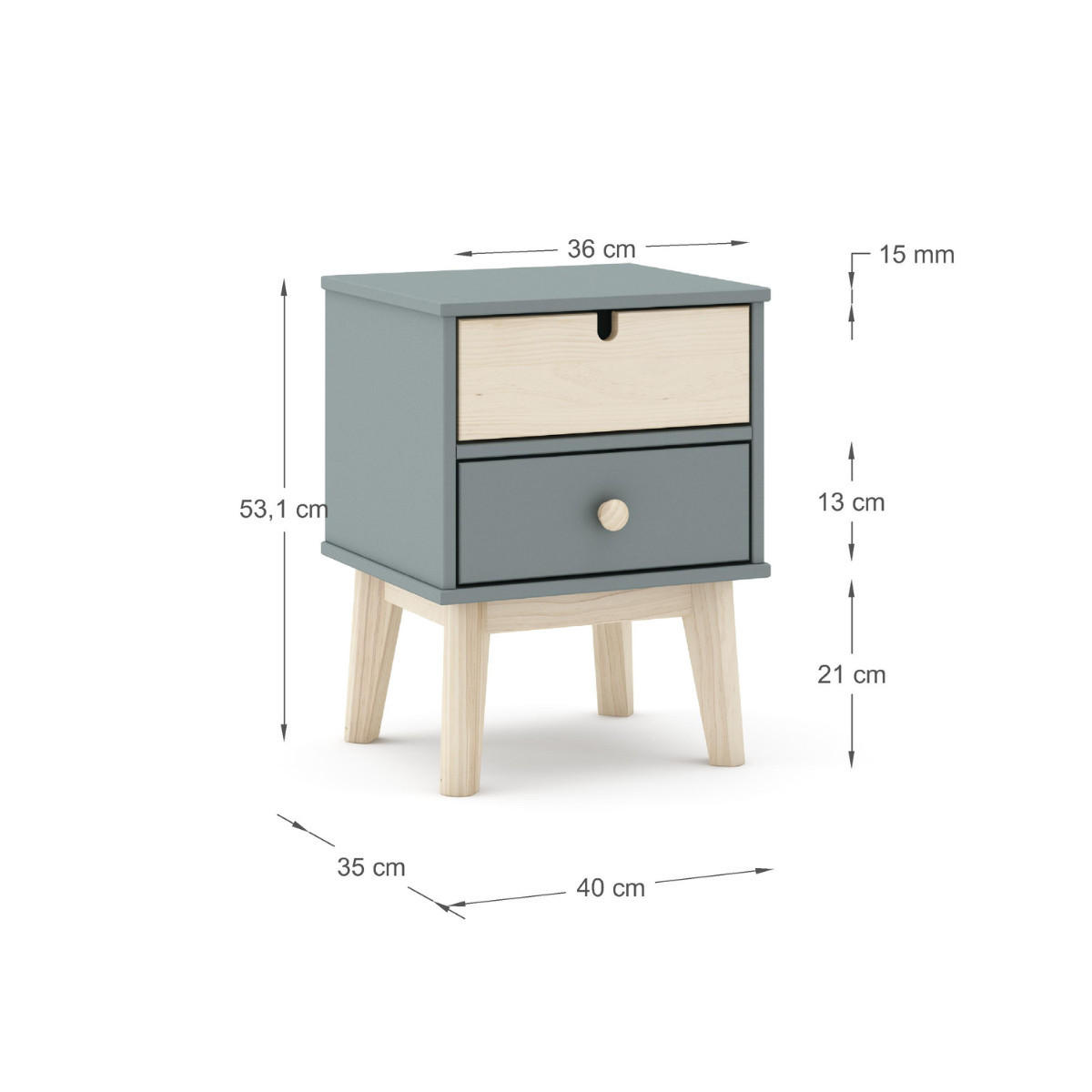 NACHTTISCH mit 2 Schubladen, L40 cm 35/40/53,1 cm - Grün, Holzwerkstoff (35/53.1/40cm) - Calicosy
