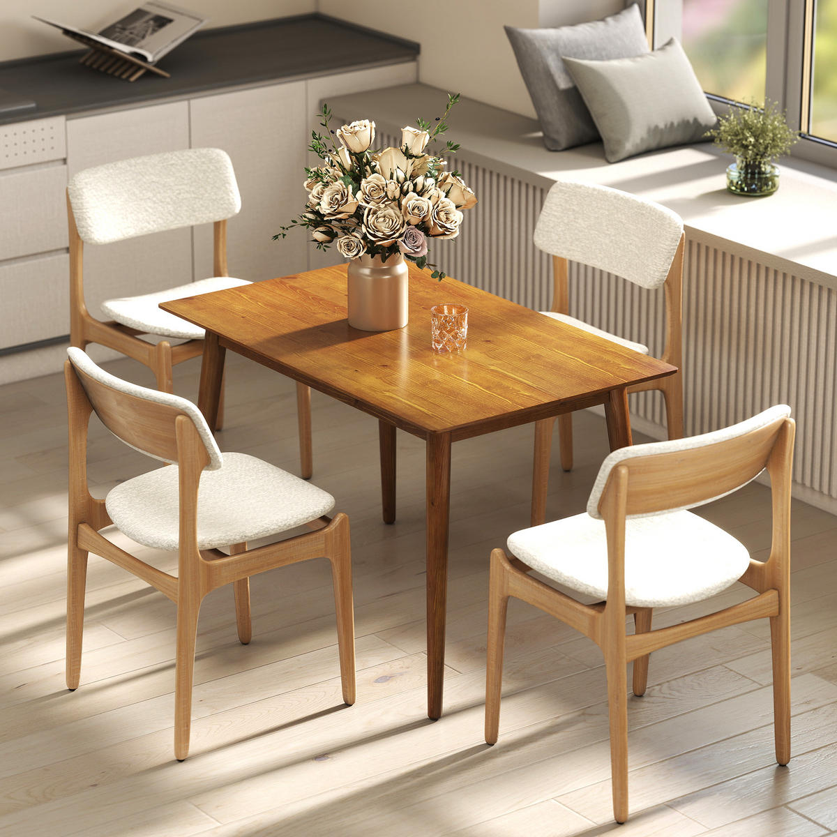 ESSTISCH DE-16482 Retro-Design mit konischen Beinen Naturholz - Braun, Holz (120/75/76cm) - ComfortXL