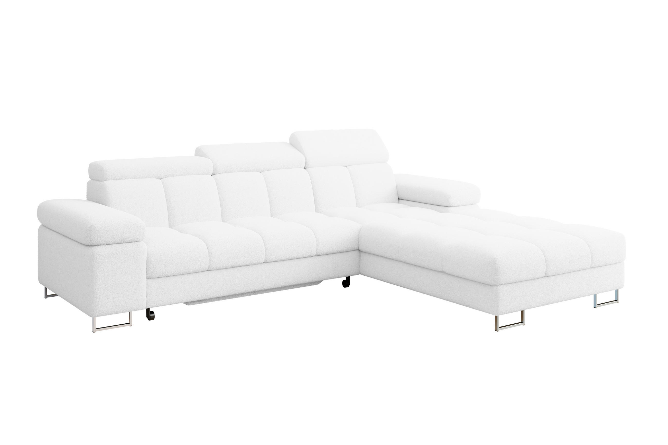 ECKSOFA mit Schlaffunktion Ottomane Rechts COMA L 271x203x79 Weiß Bouclé - Weiß, Holzwerkstoff/Textil (203/271cm) - ALTDECOR