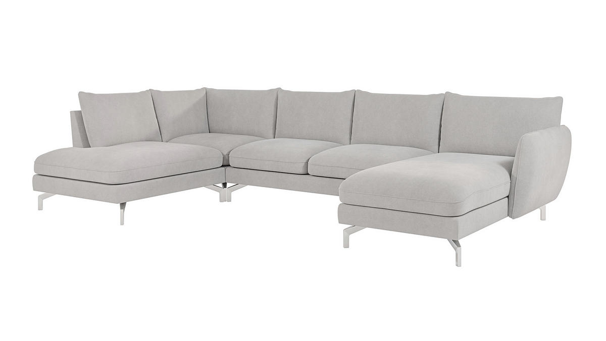 WOHNLANDSCHAFT Elou Silber Luxusmicrofaser - Chromfarben/Silberfarben, Textil/Metall (336/87/200cm) - S-Style Möbel