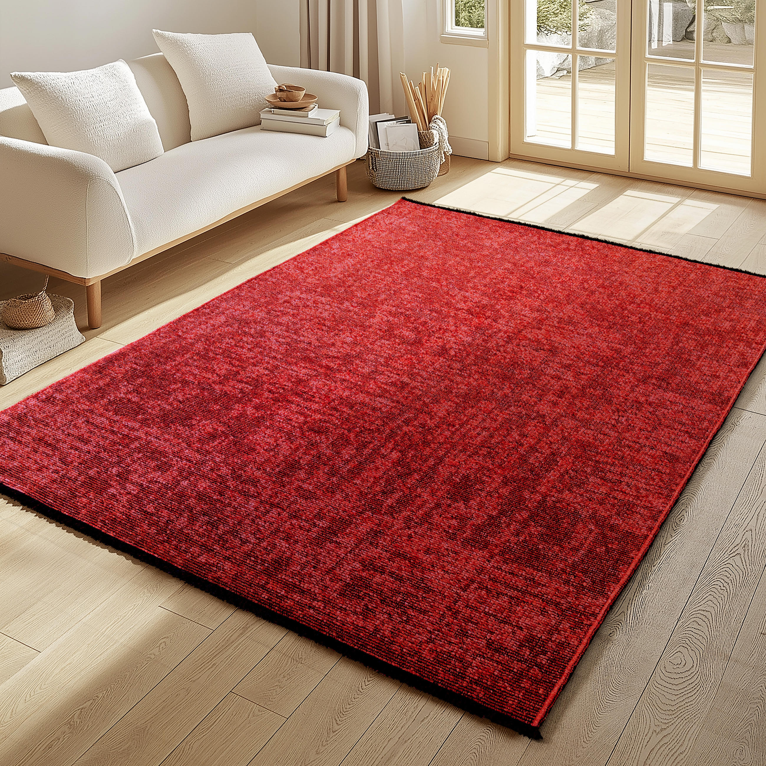 TEPPICH Kurzflor Unicolor Chenille Baumwolle Innen Rot Rechteckig 140x200 - Rot, Textil (140/200cm) - KADIMA DESIGN