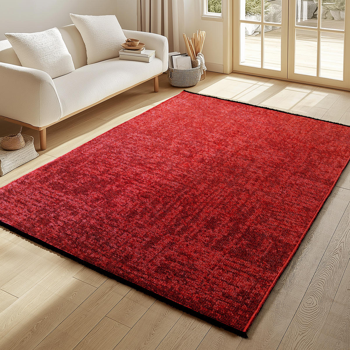 TEPPICH Kurzflor Unicolor Chenille Baumwolle Innen Rot Rechteckig 120x170 - Rot, Textil (120/170cm) - KADIMA DESIGN