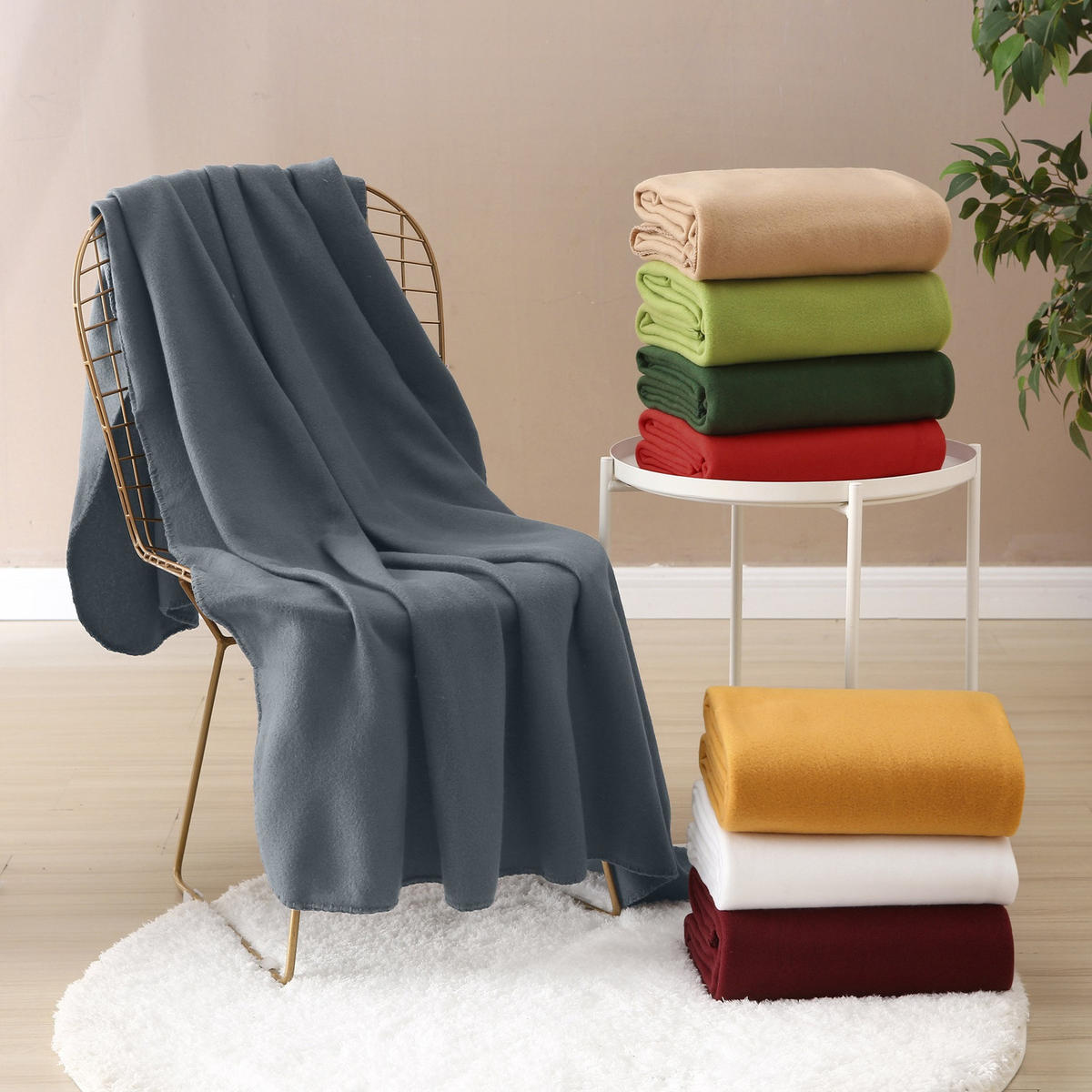 FLEECEDECKE 10er Set dunkelgrau 130/160 cm Kettelrand Anti-Pilling - Dunkelgrau, Textil (130/160cm) - wometo