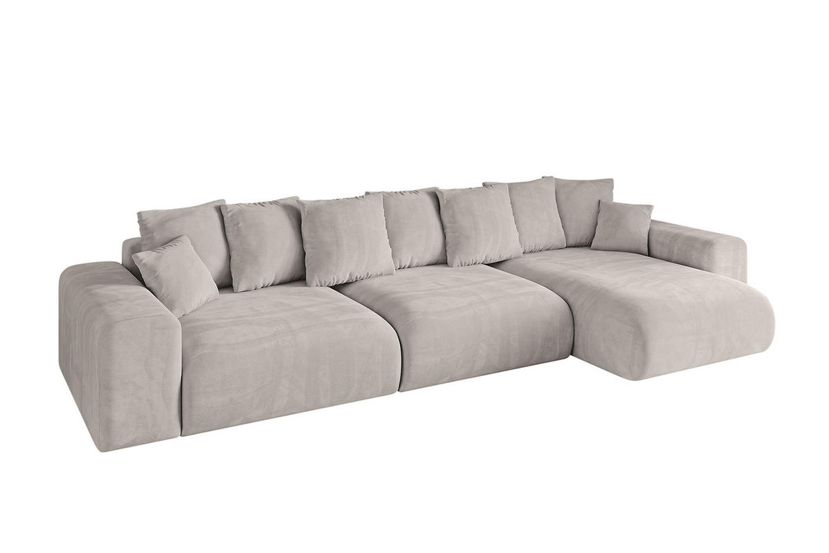 ECKSOFA Ottomane rechts ESKAR-L 364x176x84 Hellbraun Velours - Hellbraun/Schwarz, Holzwerkstoff/Kunststoff (176/364cm) - ALTDECOR