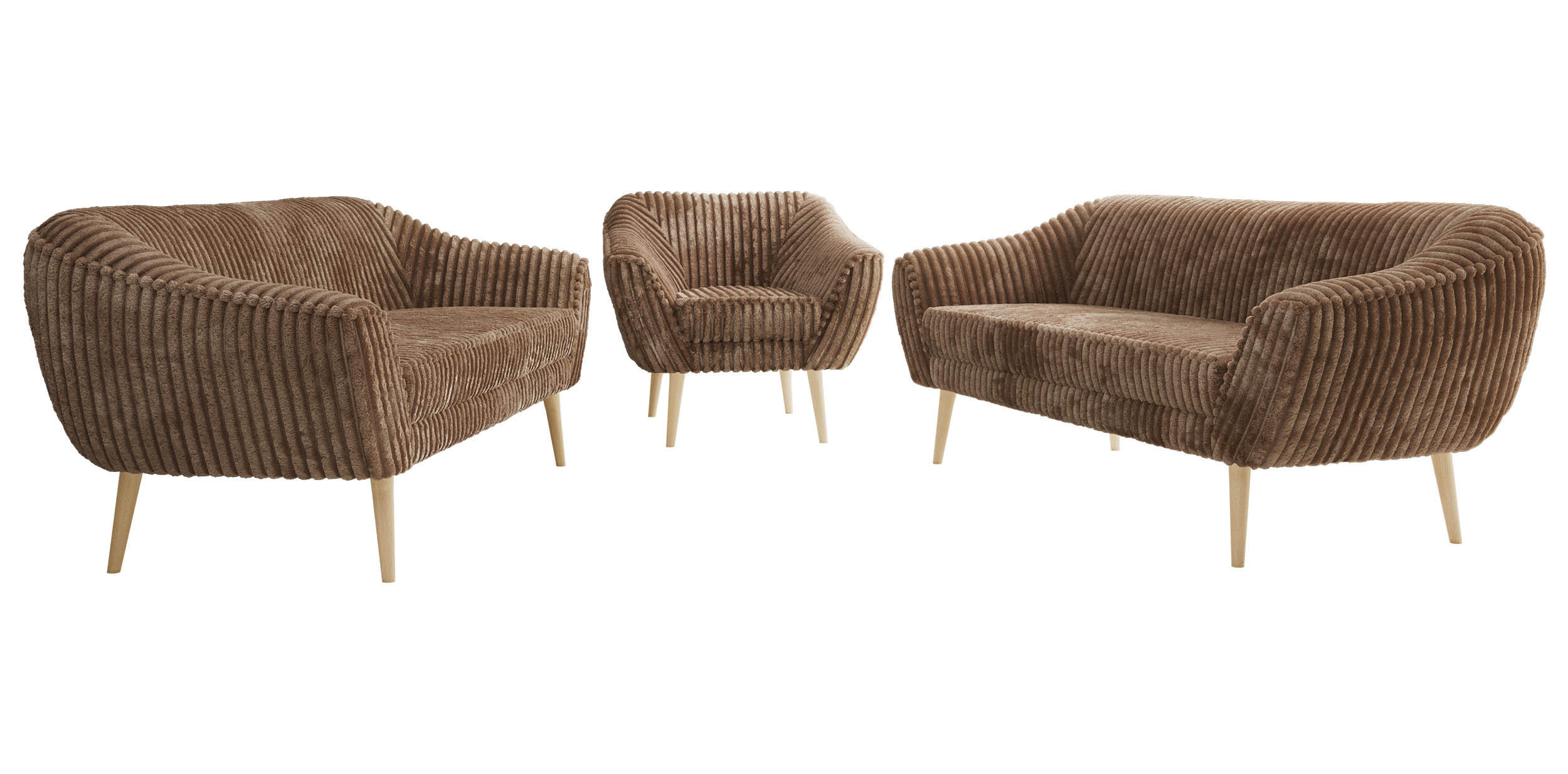 SEDACÍ SOUPRAVA 3+3+1 PIRS - Hnědá Manšestr - Dřevěné nohy - barva buku/hnědá, kompozitní dřevo/textil (180/75/74cm) - MKS