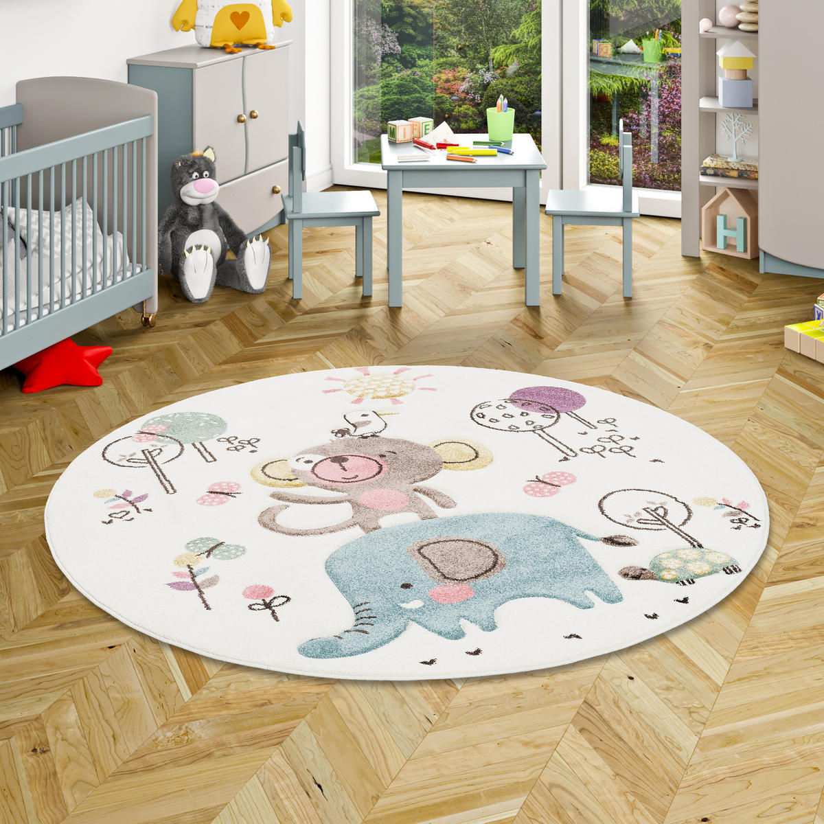 KINDER TEPPICH MAUI KIDS LUSTIGE TIERE BUNT RUND - Creme, Textil (200/200cm) - Pergamon