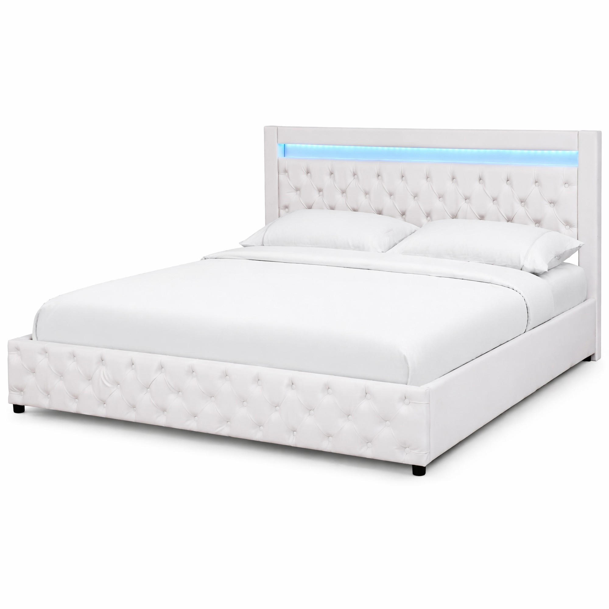 POLSTERBETT 180/200 cm in Weiß mit Bettkasten und LED PU - Weiß, Holzwerkstoff/Textil (180/200cm) - CHICFURN