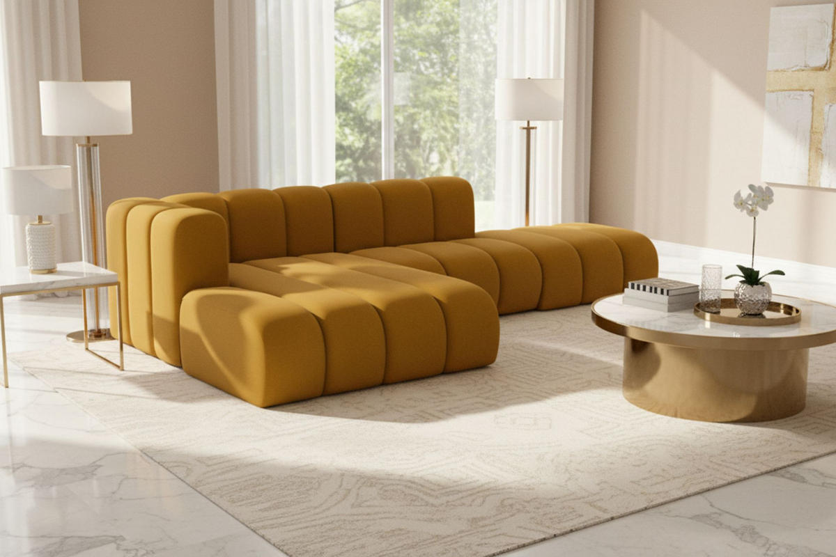ECKSOFA L-form mit Hocker, Grand Mini, Stoff Salvador, Gelb, Links - Gelb, Holz (295/179cm) - Kaiser Möbel