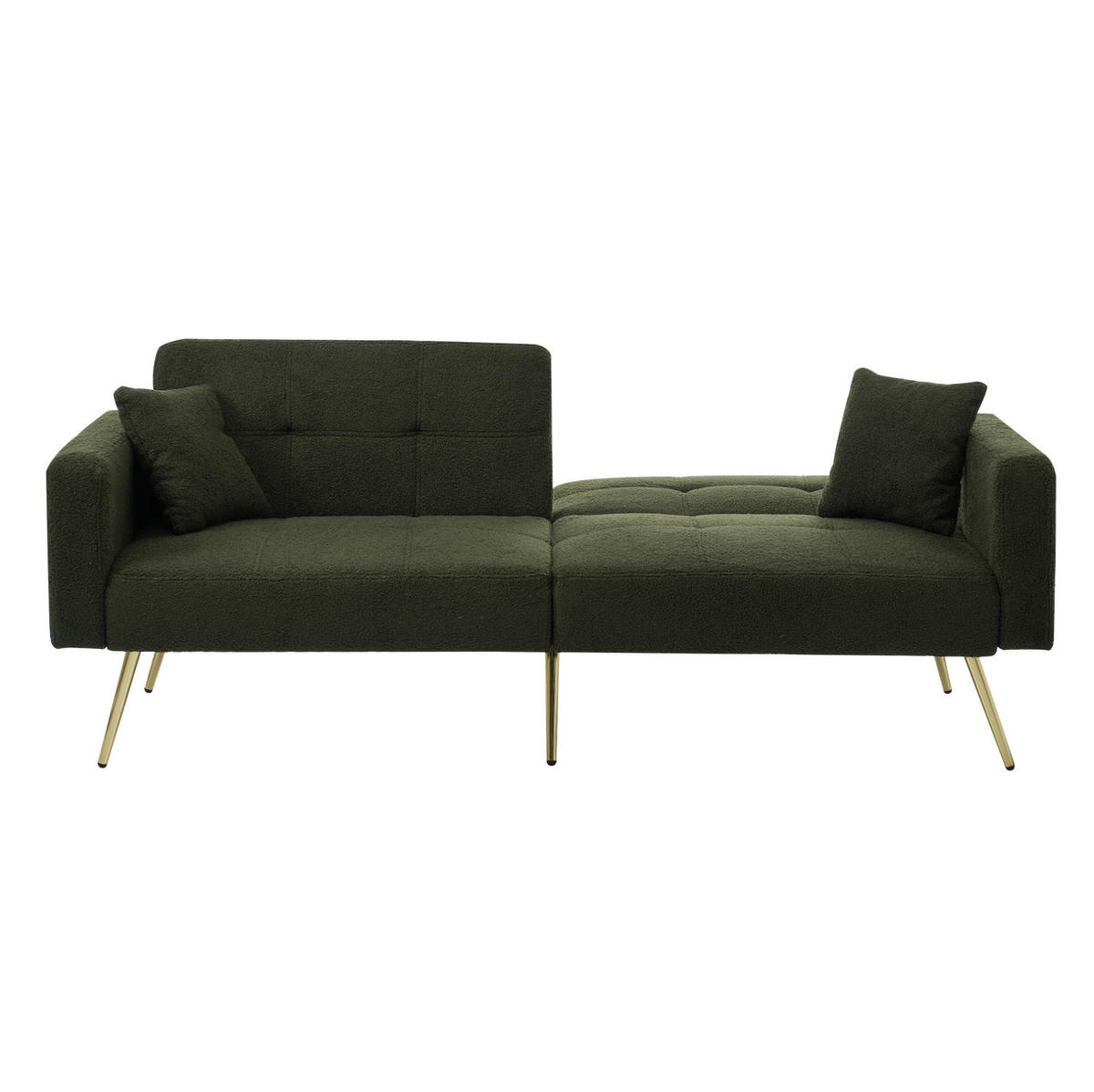 ROZKLADACIA pohovka 175/64/72 cm starozelená s polohovateľným operadlom a bočnými vreckami z látky sherpa - zelená, plast (175/72/64cm) - OKWISH