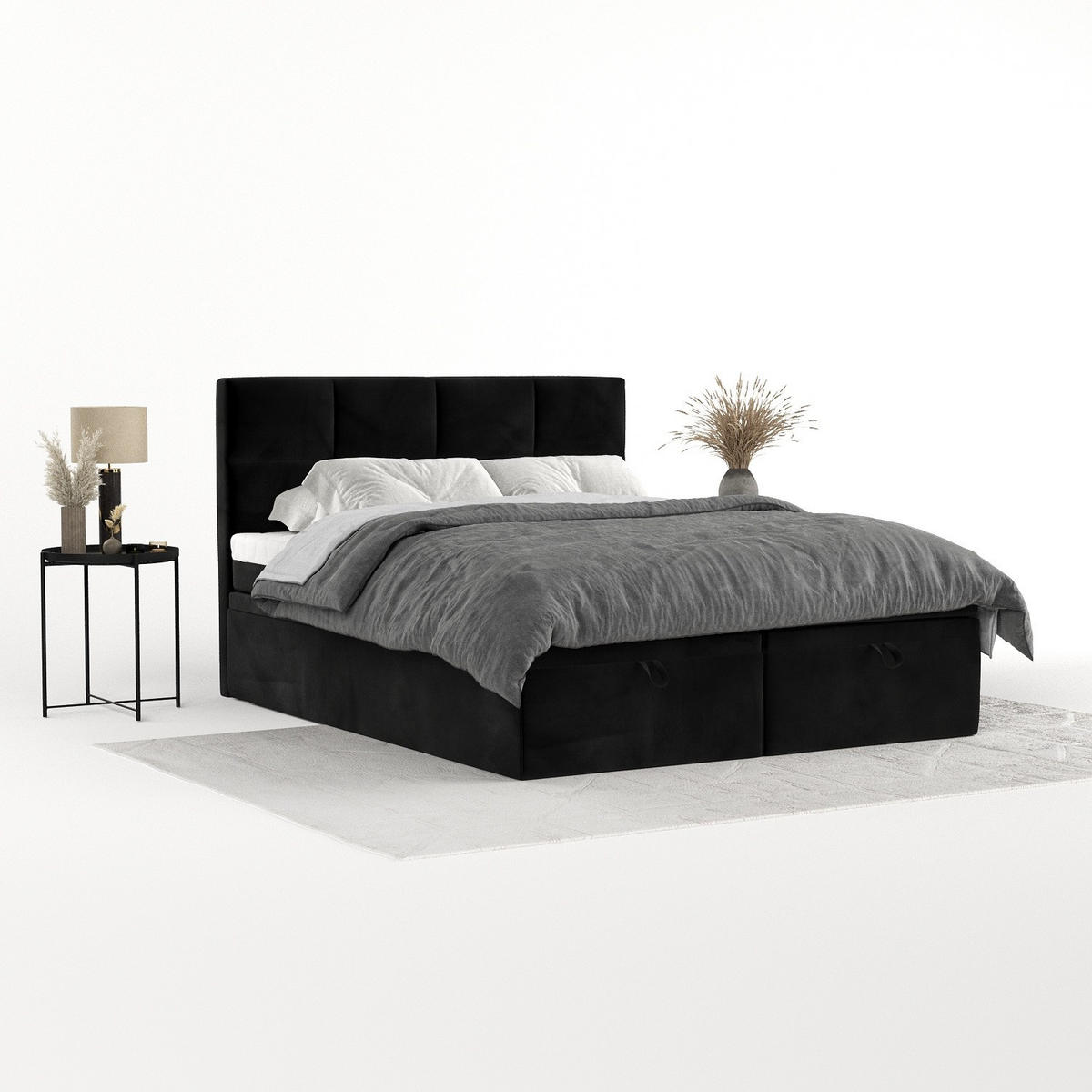 BOXBETT Tessa 180/200 cm Schwarz im Kronos Stoff - Schwarz, Holz/Holzwerkstoff (180/200cm) - AltaBeds