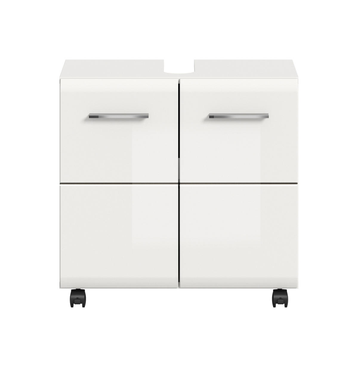 WASCHBECKENUNTERSCHRANK auf Rollen ICE (B/H/T: ca. 60/58/30 cm) in Weiß/weiß hochglanz - Weiß, Holzwerkstoff (60/58/30cm)