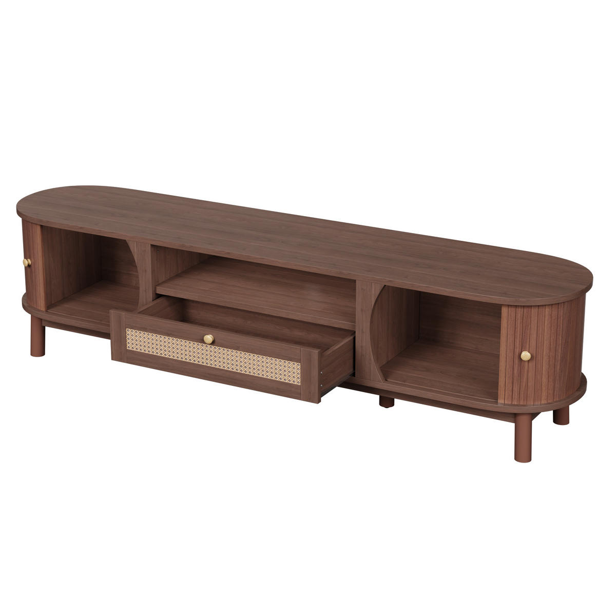 TV-LOWBOARD 165 x 37 x 46 cm, Rattan-Schubladen, Schiebetüren, Stauraum, Walnuss - Walnussfarben, Holzwerkstoff (165/46/37cm)