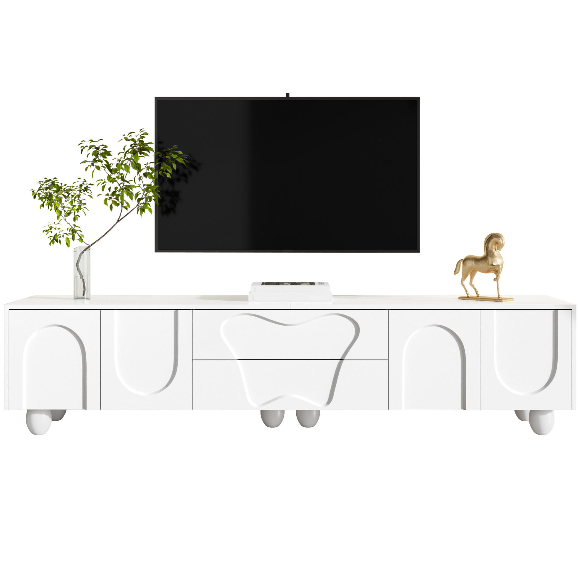 TV-LOWBOARD 180/40/42 cm in Weiß mit Schubladen und Massivholzbeinen - Weiß, Holzwerkstoff (180/42/40cm) - BEAOK