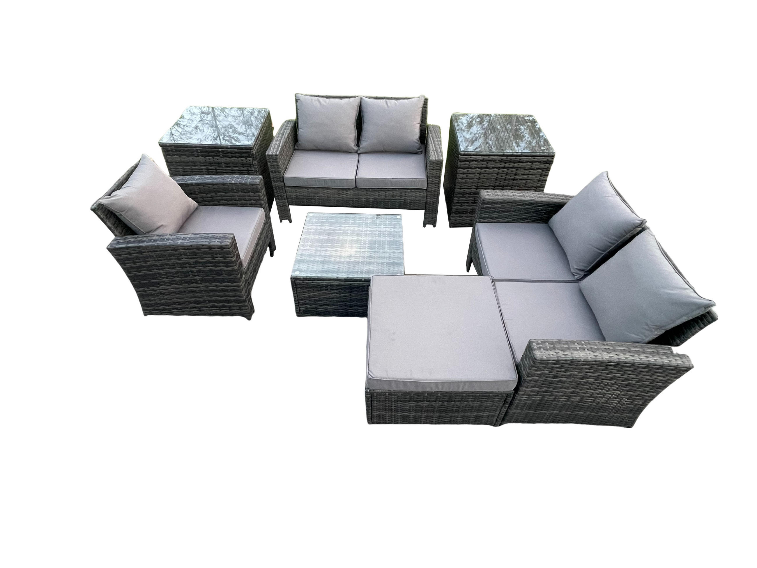 GARTENGARNITUR Polyrattan Dunkelgrau 6-Sitzer - Dunkelgrau, Metall - Fimous