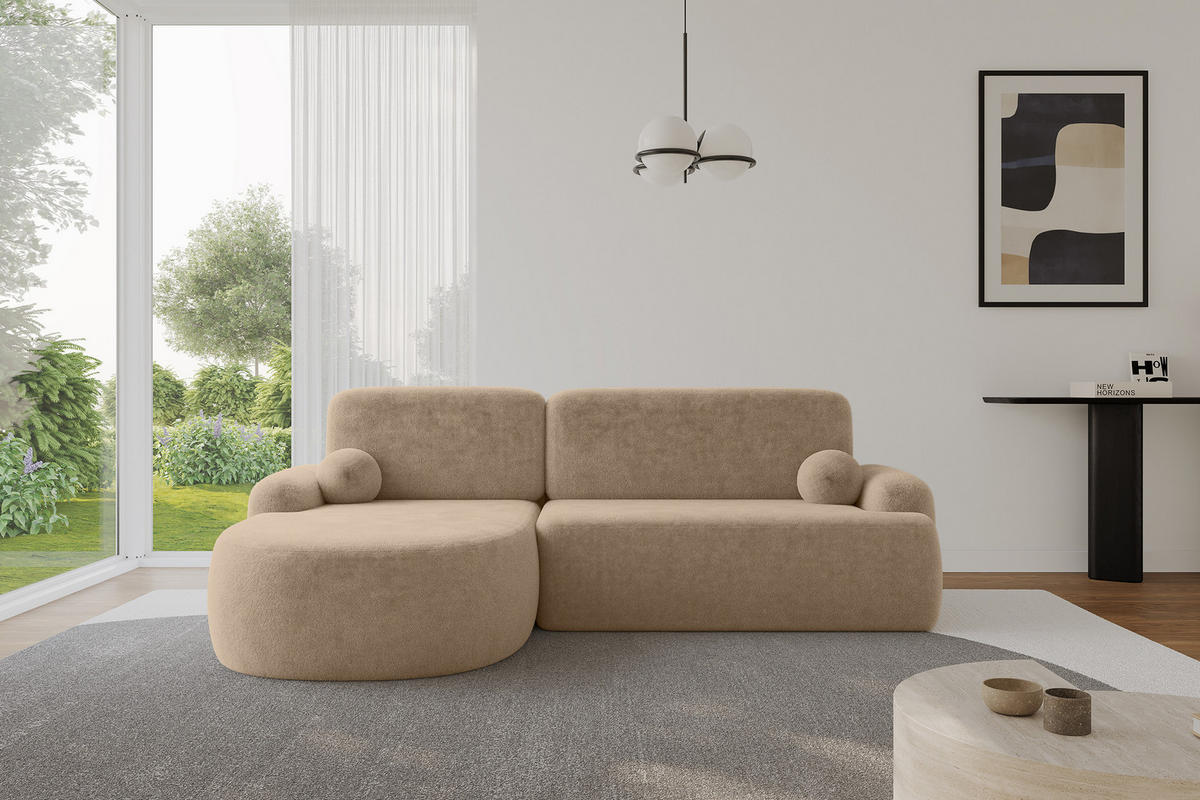 ECKSOFA mit Schlaffunktion und Bettkasten LIRA-L - 264x172x89 Beige - Beige, Holzwerkstoff/Textil (264/172cm) - ALTDECOR
