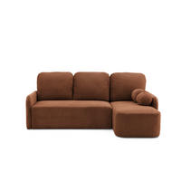 ECKSOFA CASPER L Rechts mit Schlaffunktion 132x198 Cord Braun - Schwarz/Braun, Holz/Kunststoff (145/217cm) - NACANAPA