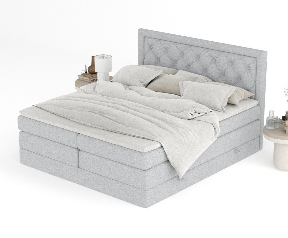 BOXSPRINGBETT Aurelia Hellgrau 160/200 cm - Hellgrau/Schwarz, Holz/Holzwerkstoff (160/200cm) - Maison de Reve