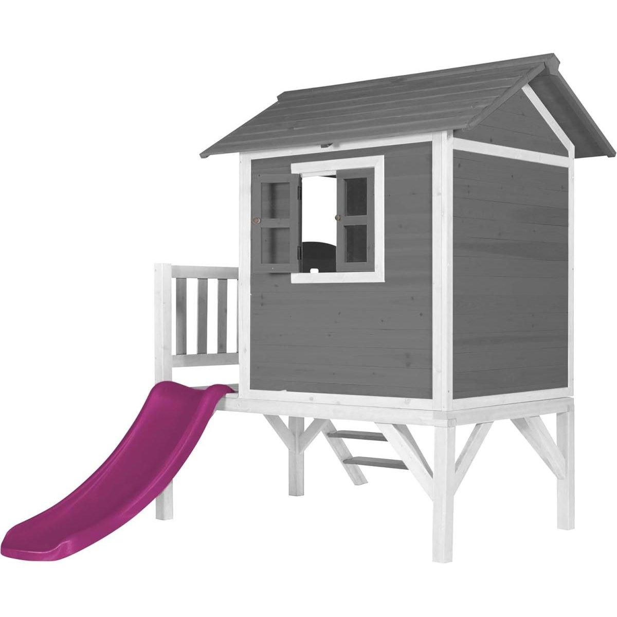 SPIELHAUS Lodge XL, kühles Grau, lila Rutsche - Violett, Holz (240/189/167cm) - Axi House