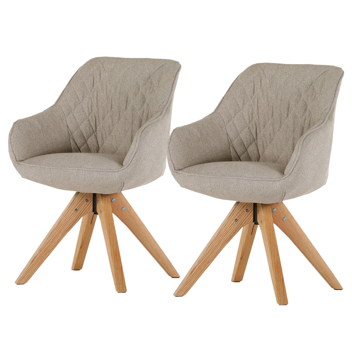 DREHBARER ARMLEHNENSTUHL - 2er-Set - Eiche massiv / Textil - Eichefarben/Beige, Eichenholz/Textil (60/83/65cm) - home24