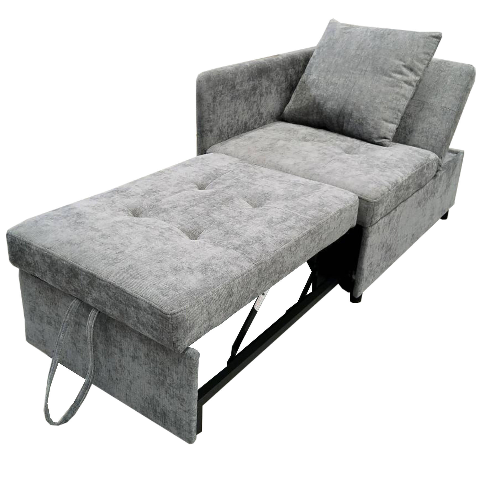 Redom ROZKLÁDACÍ pohovka 177/68/65 cm, 3 v 1 s polohovatelným opěradlem a lněným čalouněním, Šedá