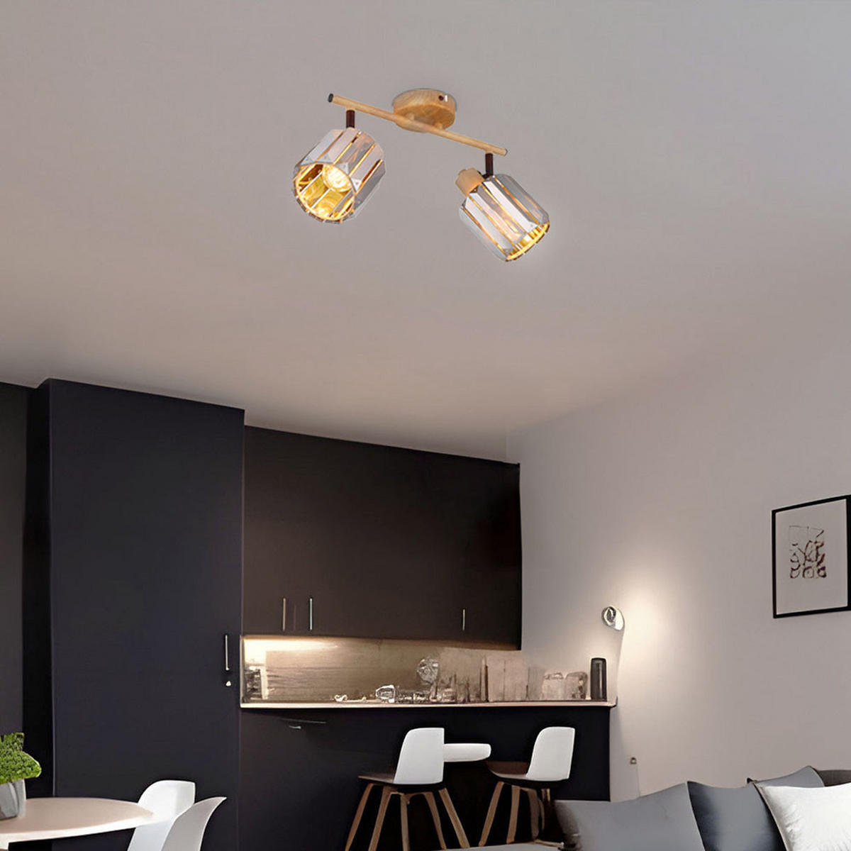 DECKENLEUCHTE Kristall Rauch Holzoptik 2-flammig - Grau, Metall (33/9/15cm) - Nowa