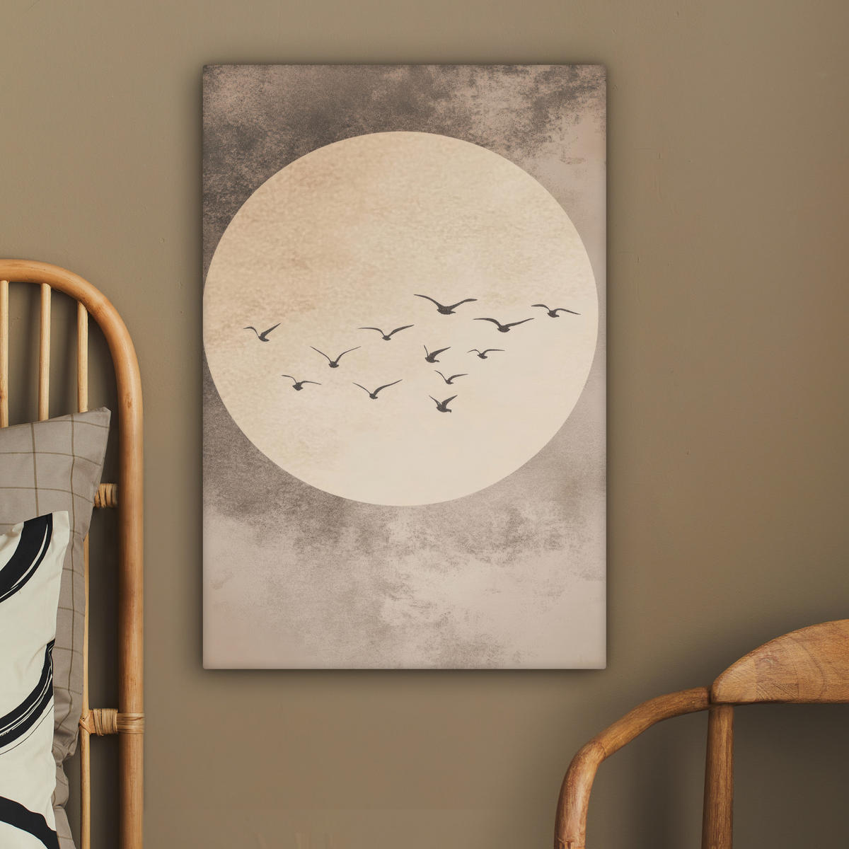 LEINWANDBILD Vogel - Beige - Japanisch 60x90 cm - Taupe, Textil (60/90cm) - MuchoWow