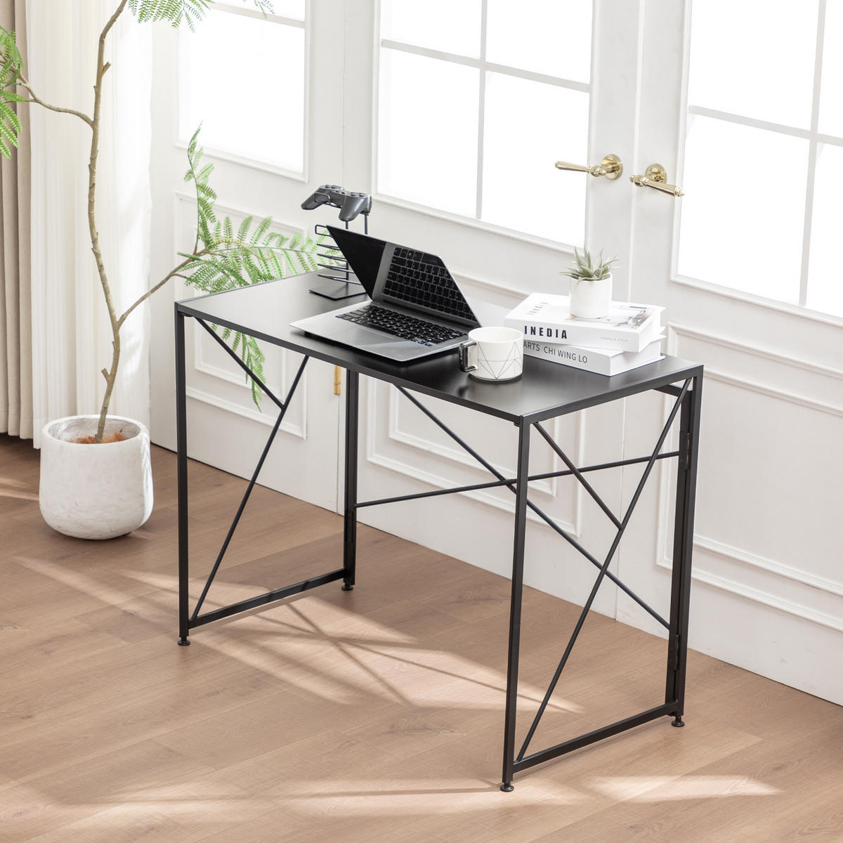 SCHREIBTISCH Faltbarer Wohnzimmertisch mit Schnellaufbau, Holzoptik, Einheitsgröße / MDF - Schwarz, Holzwerkstoff/Metall (99/50/75cm) - EVRYAE