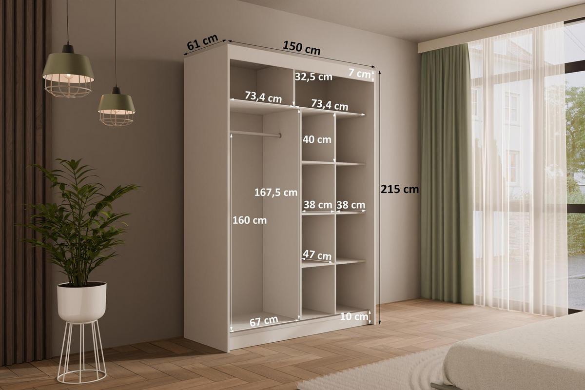 KLEIDERSCHRANK AMOHA - 150 cm - Weiß - Weiß, Holzwerkstoff (150/215/61cm) - ALTDECOR