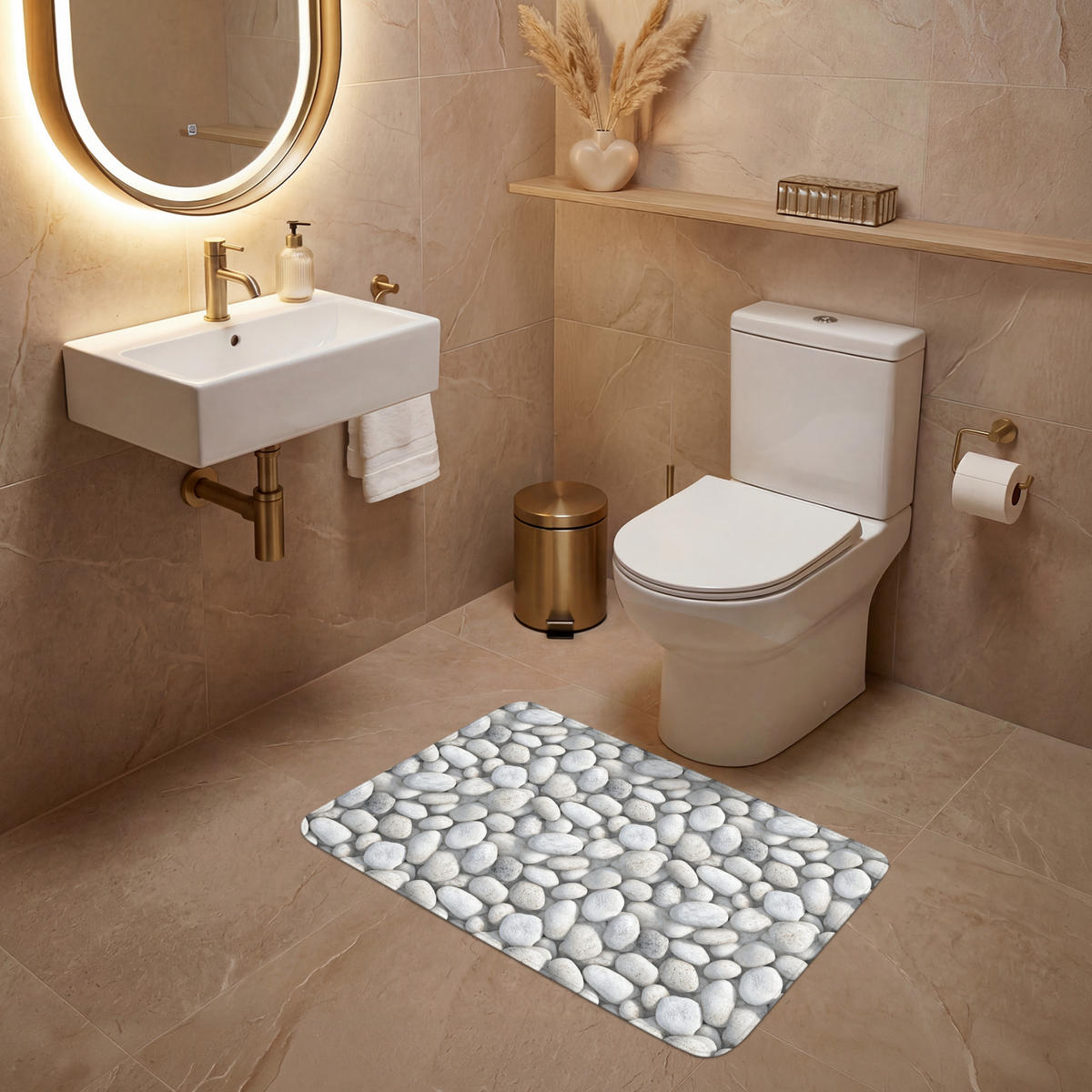 WC PŘEDLOŽKA Kameny - šedé - oválné 80x50 cm - světle šedá, textil/plast (80/1cm) - OnlyWow