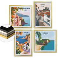 WANDBILDER 4er Set - 50x50 cm & 40x60 cm Goldrahmen - Retro-Illustrationen von Weltstädten - Goldfarben, Kunststoff (50/50cm) - ArtPrintCave