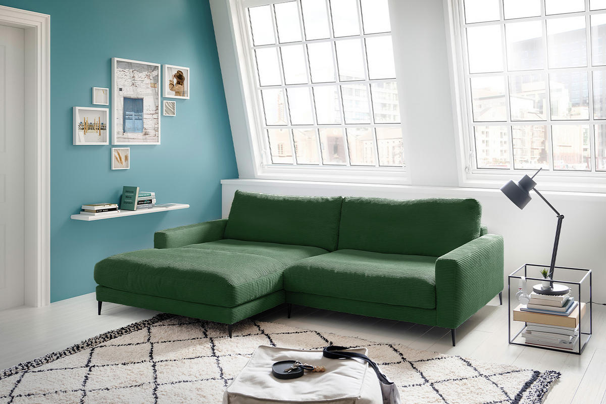 ECKSOFA CARA Smaragdgrün Cord - Smaragdgrün/Dunkelgrün, Textil/Metall (272/190cm) - KAWOLA