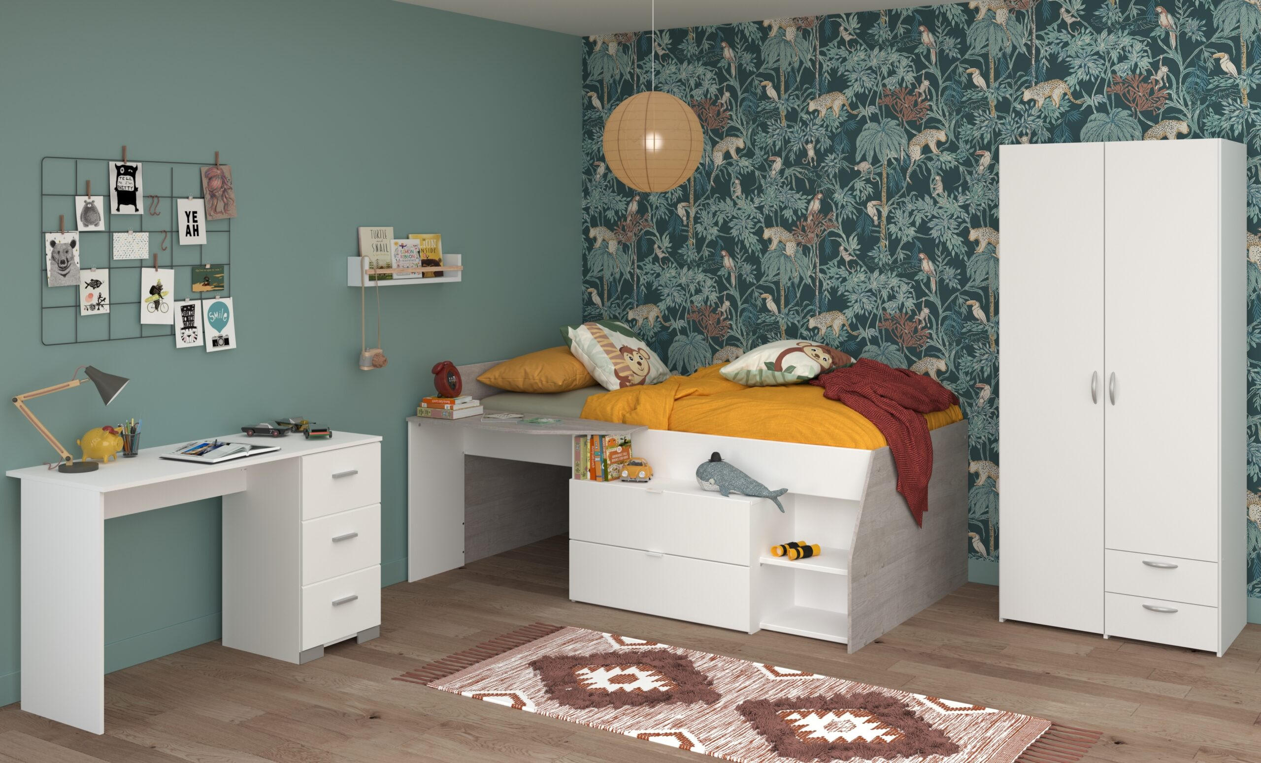 JUGENDZIMMER Milky 13 in Weiß und Grey Loft 3 teilig - Weiß, Holzwerkstoff (120/200/80cm)