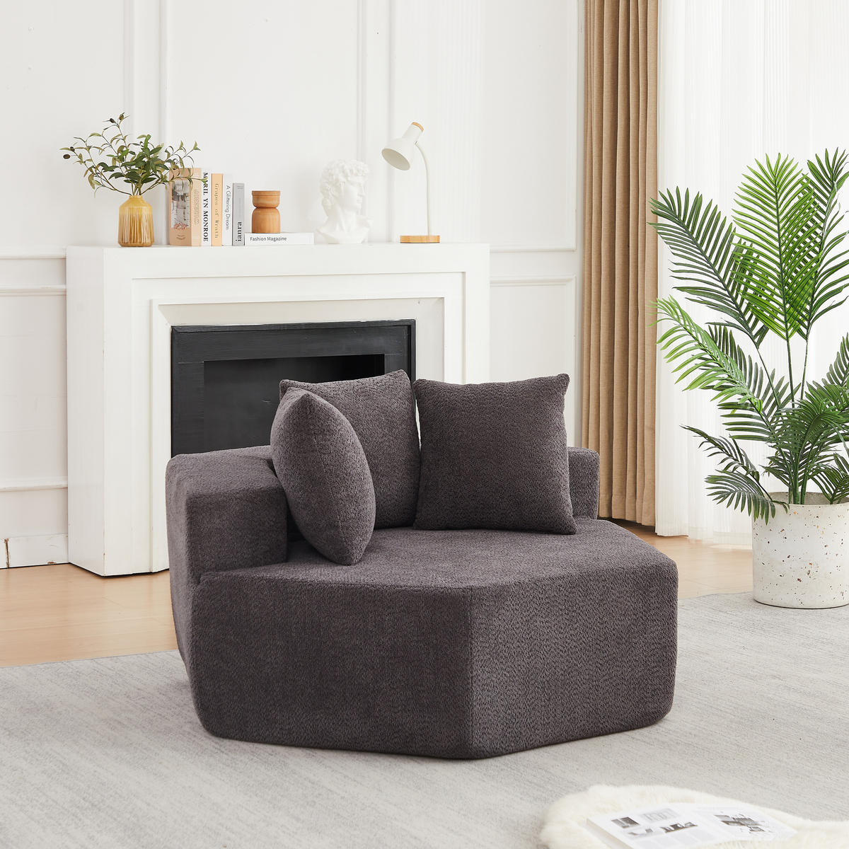 SESSEL DE-34513 sechseckig mit 3 Kissen Grau - Grau, Textil (122/76/138cm) - ComfortXL
