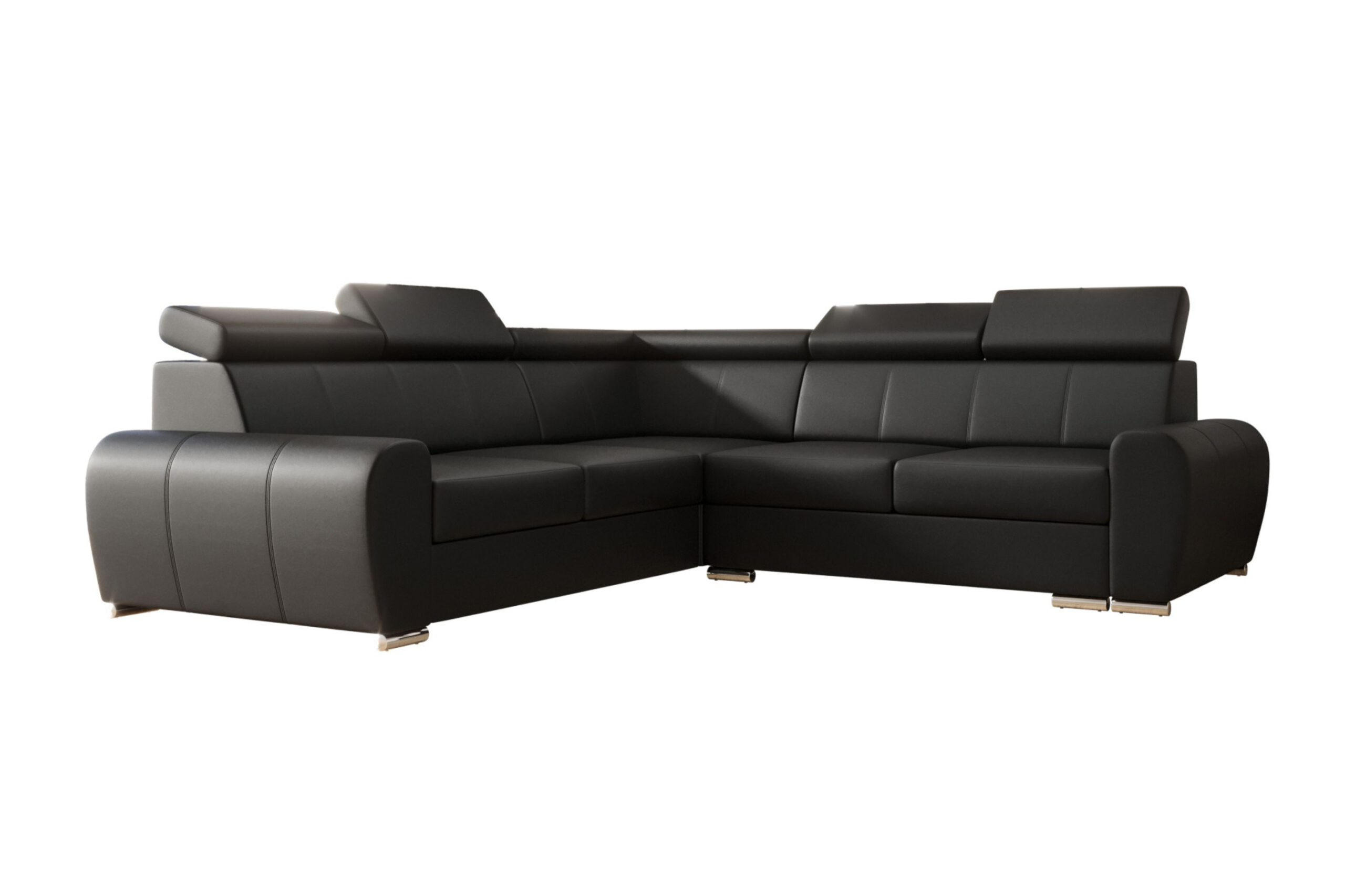 ECKSOFA APOLLO,mit Schlaffunktion und Bettkasten, Farbe: Schwarz, Kunstleder, Ottomane Links - Schwarz, Textil (255/255cm) - O-Sofa