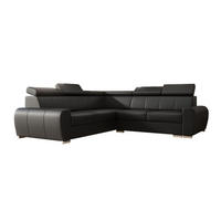 ECKSOFA APOLLO,mit Schlaffunktion und Bettkasten, Farbe: Schwarz, Kunstleder, Ottomane Links - Schwarz, Textil (255/255cm) - O-Sofa