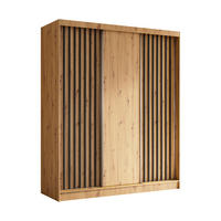 KLEIDERSCHRANK mit furnierten Schiebetüren und Aluminium-Leisten, LED-Beleuchtung - LABELO - 180 cm Artisan+Artisan+Schwarz - Schwarz/Eiche Artisan, Holzwerkstoff (180/216/61cm) - ALTDECOR