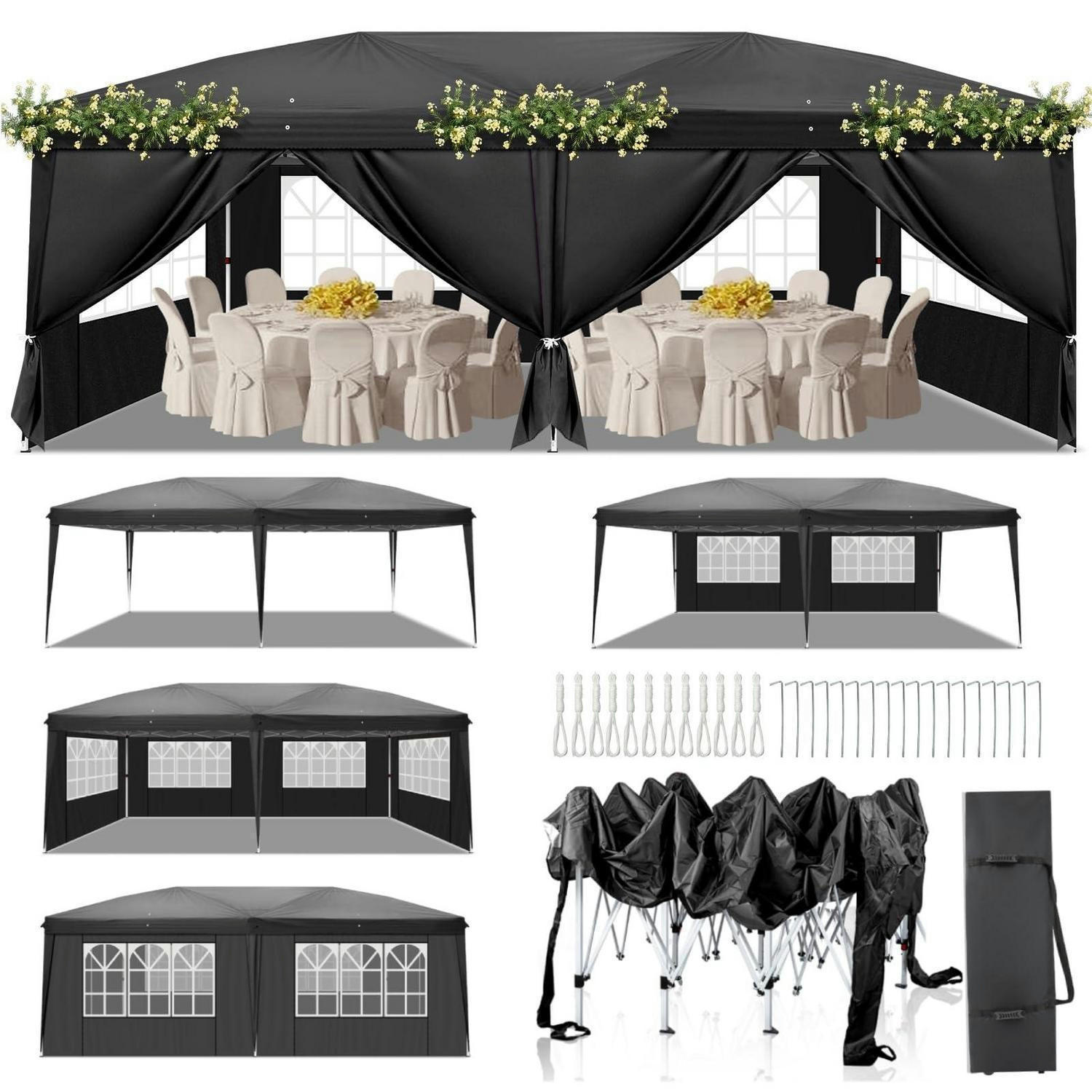 FALTPAVILLON 3x6m Pop-up Wasserdicht UV-Schutz 50+ Schwarz - Schwarz, Textil (300/268/600cm)