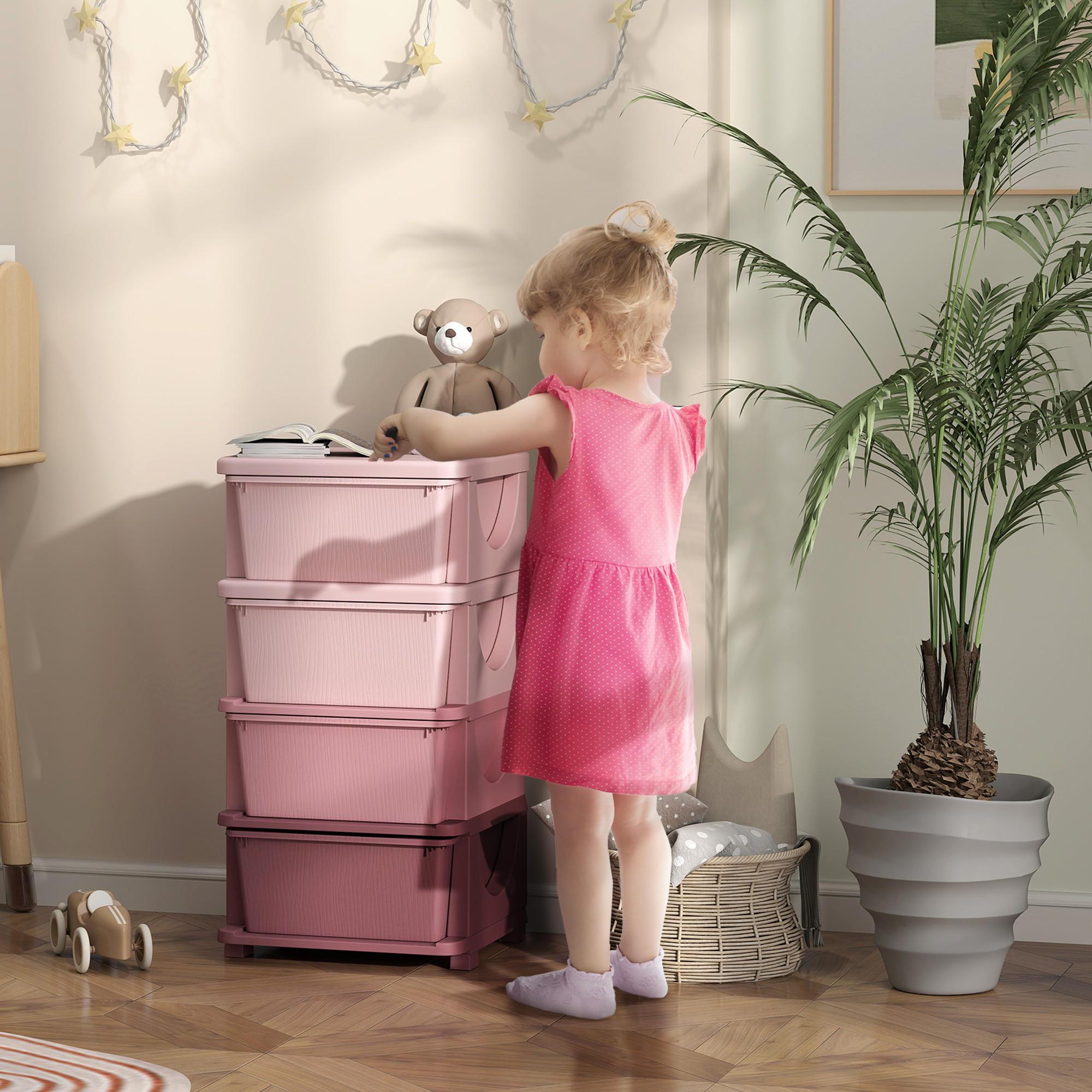 AUFBEWAHRUNGSBOXEN für Kinder, 4 große Schubladen, Kunststoff, Rosa - Rosa, Kunststoff (37/76/37cm) - HOMCOM