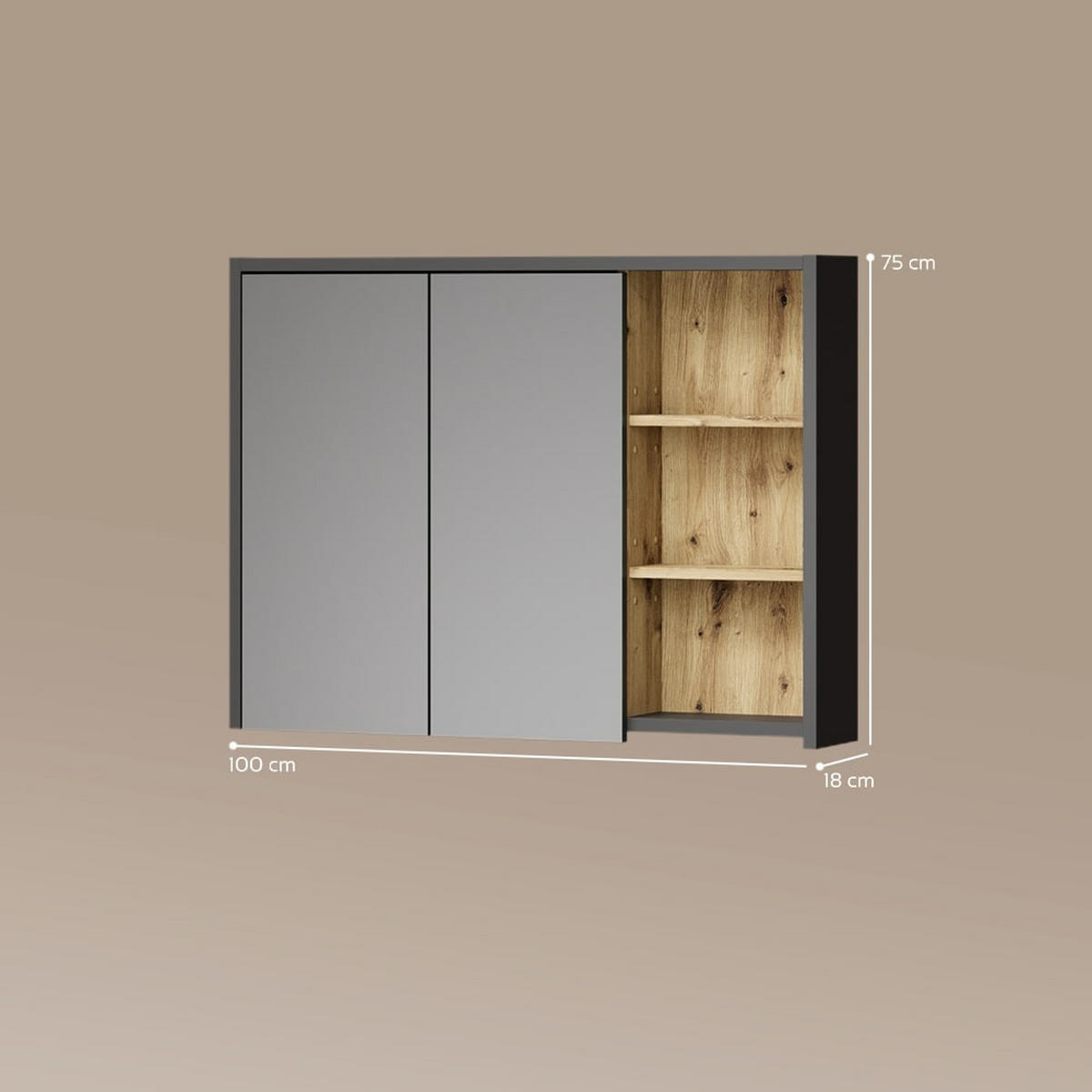 BADSPIEGELSCHRANK Vomano Artisan-Eiche 100 x 75 cm - Eiche Artisan, Holzwerkstoff (100/75/18cm) - Livinity®