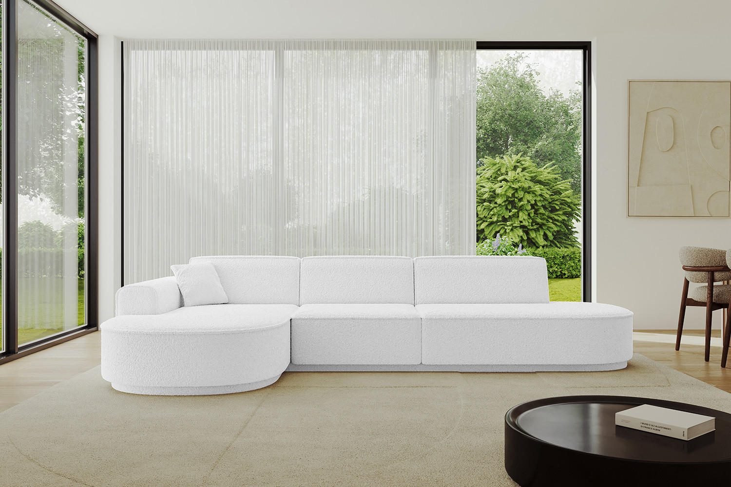 ECKSOFA Ottomane Links MARI-L2-v3 - 328x171x83 cm Weiß Bouclé - Schwarz/Weiß, Holzwerkstoff/Kunststoff (328/171cm) - ALTDECOR