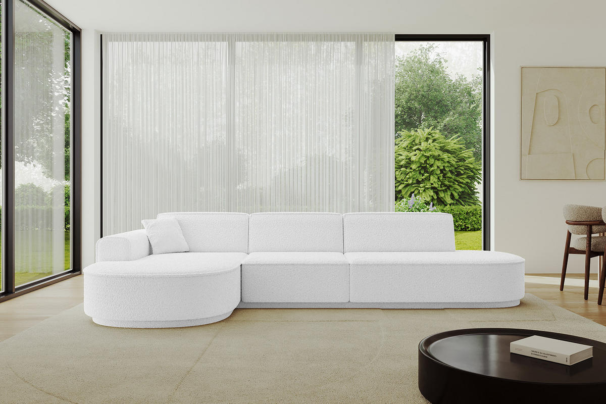 ECKSOFA Ottomane Links MARI-L2-v3 - 328x171x83 cm Weiß Bouclé - Schwarz/Weiß, Holzwerkstoff/Kunststoff (328/171cm) - ALTDECOR