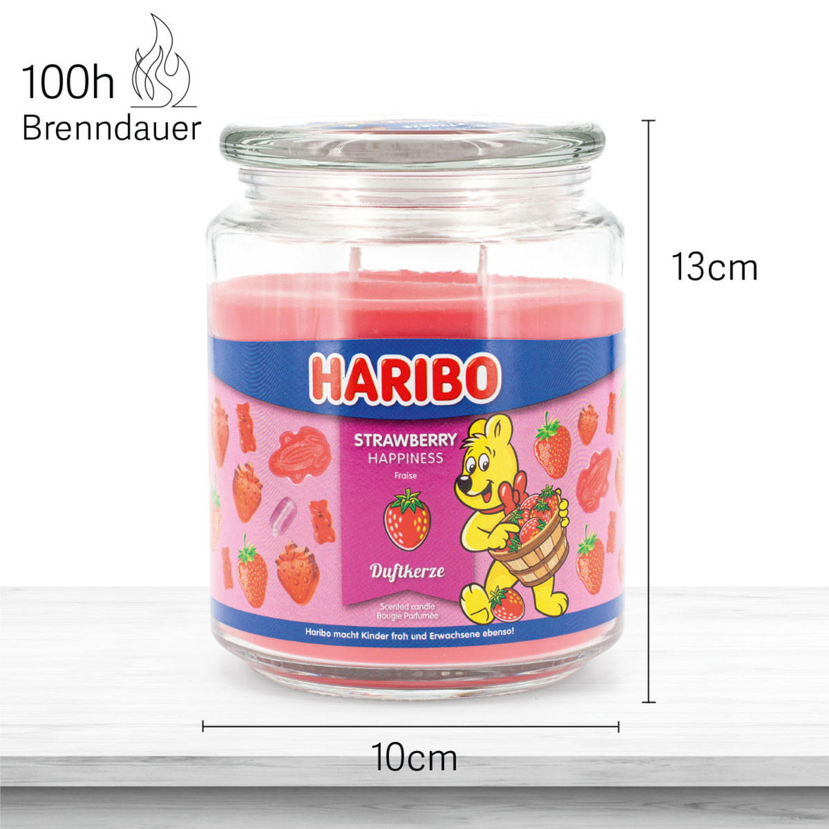 DUFTKERZE Haribo - Hellrot, Glas/Naturmaterialen (13cm)