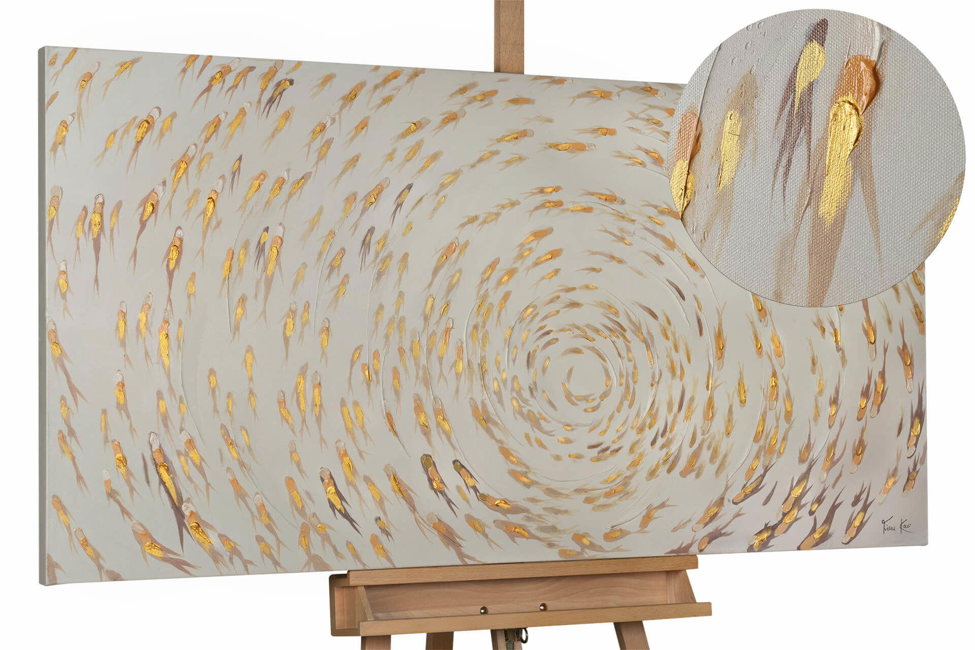 ÖLGEMÄLDE 140/70 cm - Beige/Goldfarben, Holz/Textil (2.2/70cm) - KUNSTLOFT